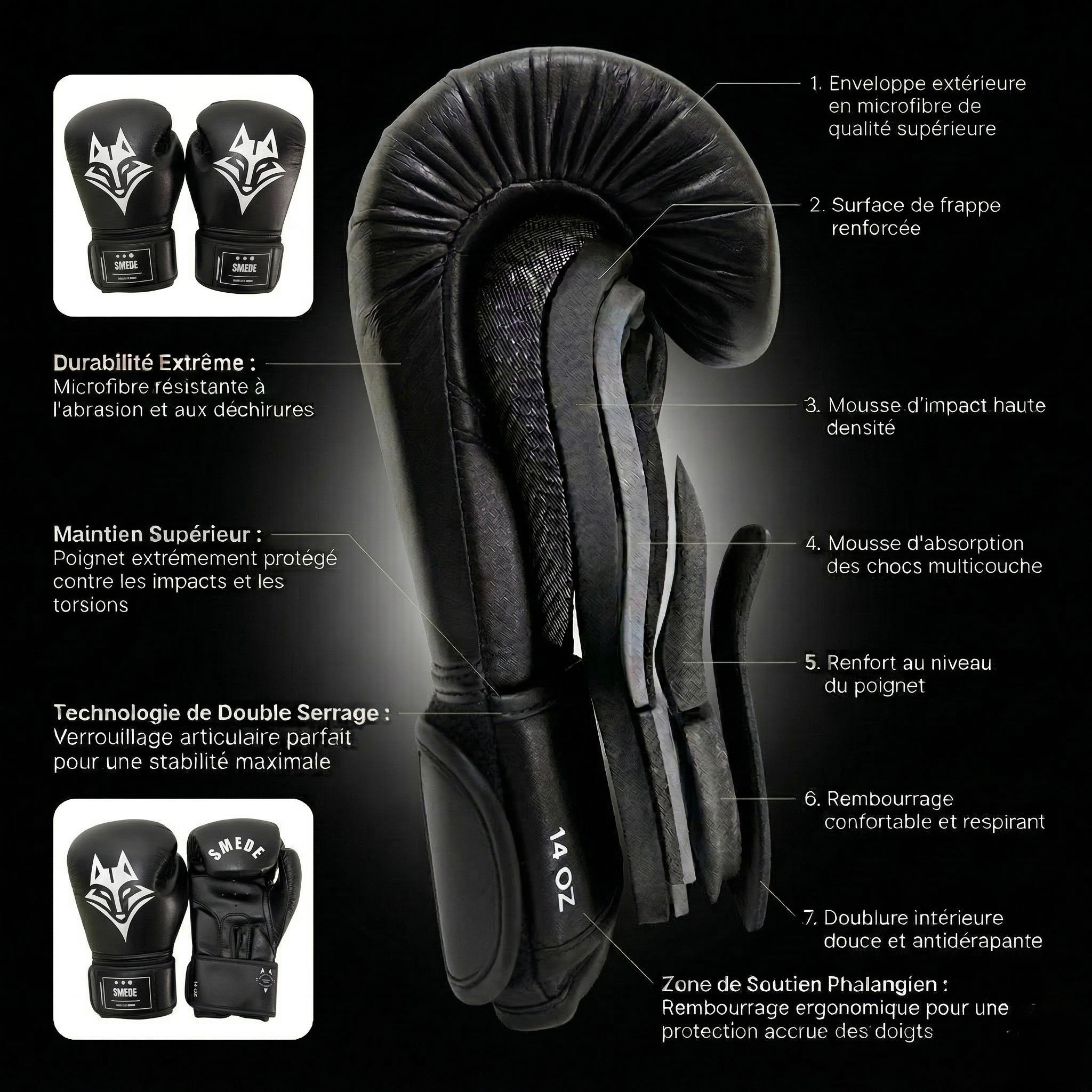 Pack Boxe Combat Smede - Noir